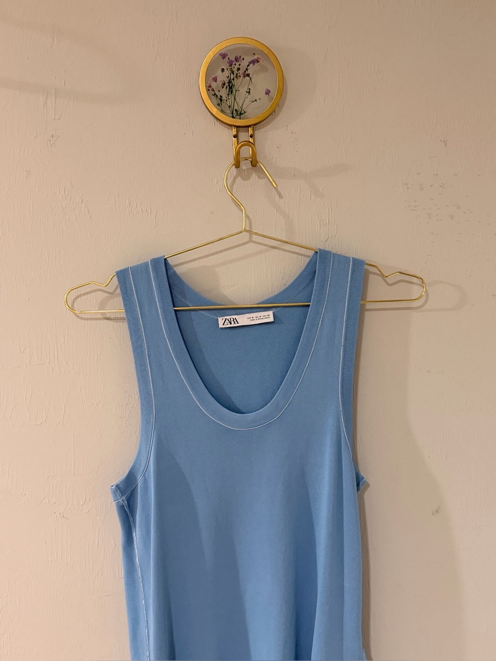 Zara Sky Blue Scoop Neck Ribbed Tank
